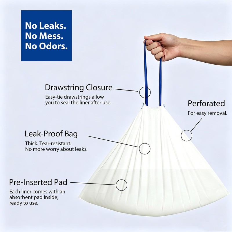 60 Commode Liners with Absorbent Pads for Bedside & Portable