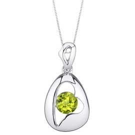 PEORA Peridot Pendant Necklace for Women Sterling Silver, Minimalist Titled Heart Design, Natural Gemstone Birthstone, 1 Carat Round Shape 6mm, with 18 inch Italian Chain, Real Peridot Jewelry