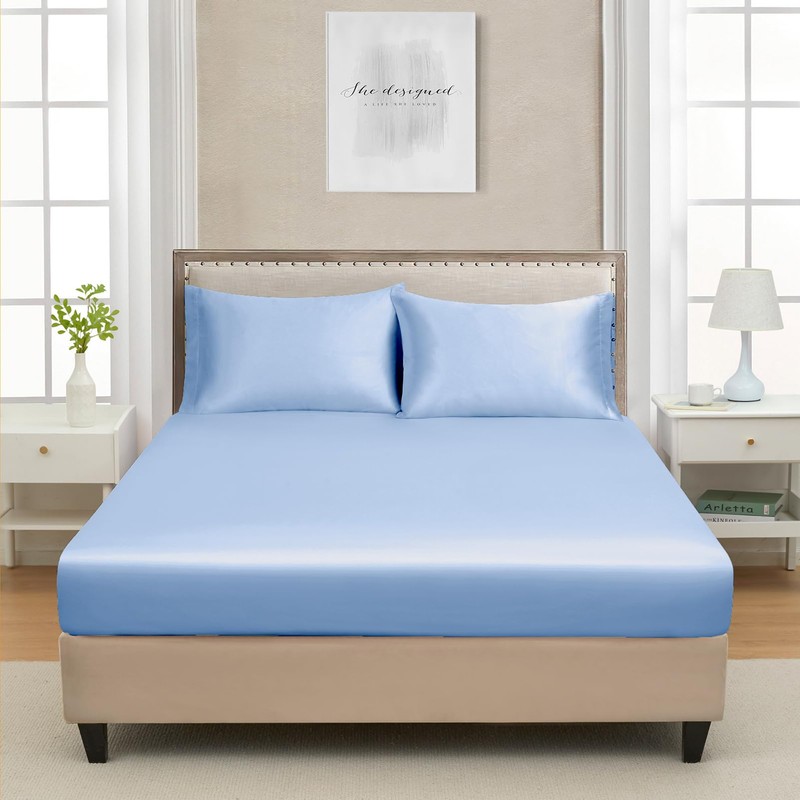 Lanest Housing Twin Extra Long Silk Satin Fitted Sheet, Soft