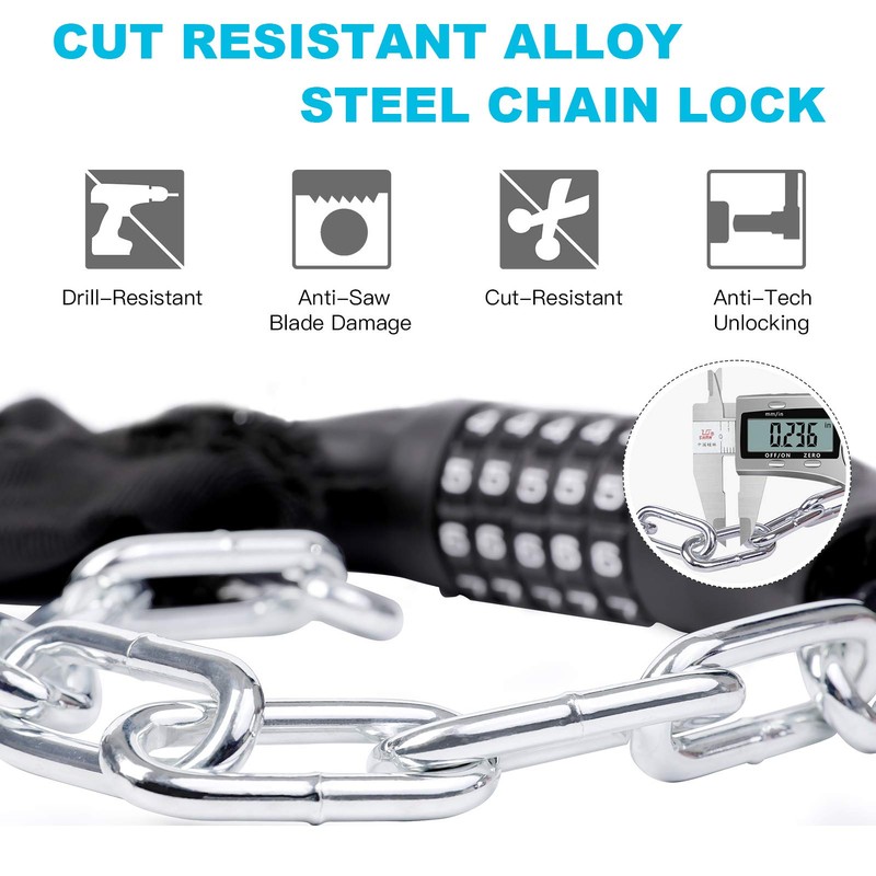 UBULLOX Bike Chain Lock 3FT 5-Digit Combination Bike Locks Anti-Theft