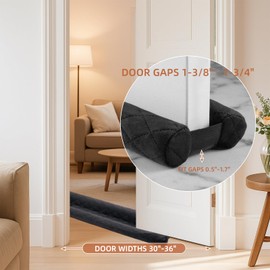New Velvet Door Draft Stoppers for Bottom of Door,Bottom Door Gap Filler & Seal,Fits 30-36”Under Doors, Easy Install to Block Noise, Sound, Hot Air, Light, Wind (Black, Upgrade Thick Version)