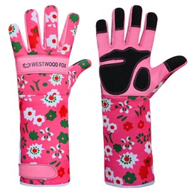 WESTWOOD FOX Leather Gardening Gloves, Long Forearm Protection, Sleeve, Thorn-Proof Work Gloves, Rose Pruning, Garden Safety, Breathable, Durable, Thick Palm Glove (Pink, M)