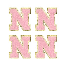 sourcing map 4Pcs Chenille Letter Patches Iron on Letter Patches Pink Alphabet N 3in Height for Clothing, Shoes, Hats, Backpacks
