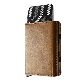 WEXLER Cartera Slim con Protección RFID, Mecanismo Pop-Up de Tarjetas y Compartimento Mágico para Billetes, Diseño Moderno y Acabados Premium – Wex Magic Wallet (Camel)