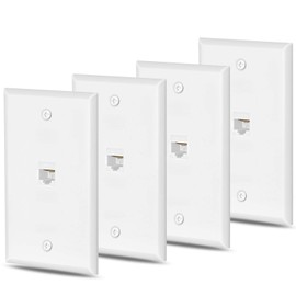 HuaHengHT Cat6 Ethernet Placa de pared de 1 puerto RJ45 red hembra a hembra Acoplador de pared Keystone Placa de conector (1 Cat6 4 paquetes, blanco)