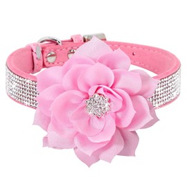 Haoyueer Rhinestone Dog Collar, Cute Dazzling Sparkling Soft Suede Leather Dog Cat Rhinestone Collar Crystal Diamond Pet Dog Puppy Collar (Pink6, M), Medium