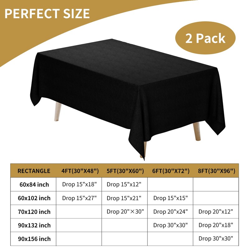 Fixwal Black Tablecloth Rectangle 60 x 84 Inch, 2 Pack