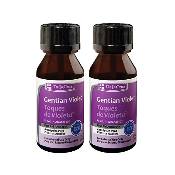De la Cruz Gentian Violet - Violeta de Genciana - Tincture of Violet 1% First Aid Antiseptic, 1 FL OZ (2 Bottles)