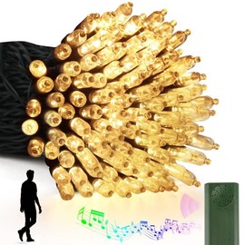 Tcamp Battery Operated Christmas Lights Motion Activated Sync with Music, 33FT 100 LED Battery String Lights with Christmas Music for Outdoor Indoor Christmas Tree Decor, 6 Lighting Modes, Warm White