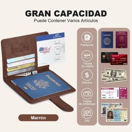 Porta Pasaporte con Bloqueo RFID, Porta Pasaporte y Visa Impermeable, Portadocumentos de Viaje Unisex, Accesorios de Viaje de Gran Capacidad y Fácil de Transportar (Cierre Magnético, Café)
