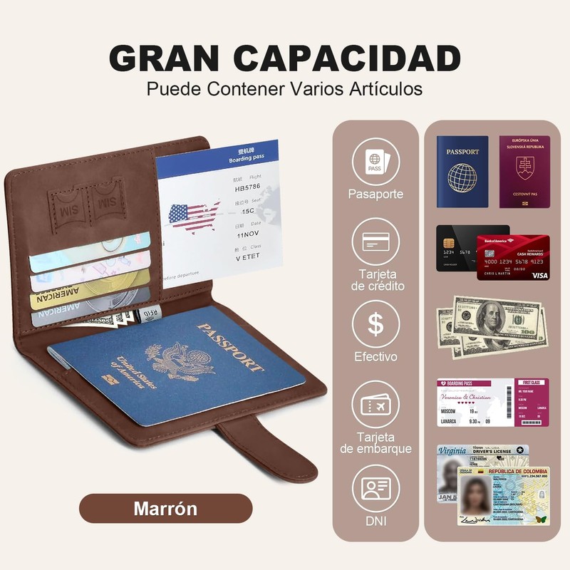 Porta Pasaporte con Bloqueo RFID, Porta Pasaporte y Visa Impermeable,