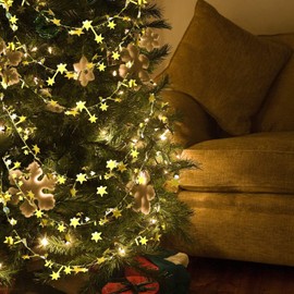 AUEAR, 2 Pack Christmas Star Tinsel Garlands Star Wire Garlands Christmas Tree Party Decoration Festive Ornament 25 Ft X 2 (Silver)