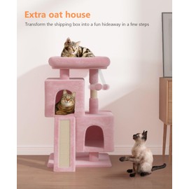 OS MOTOR Cat Tree Tower for Indoor Cats Large Adult,Cute/Tall Modern Cat Tree for Big Cats 20 lbs,34''Plush Multi-Level Cat Condo with Scratching Posts,Dangling Ball (Soft Pink, 34 inch)