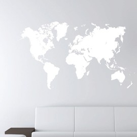 World Map Earth Wall Decal Sticker Atlas Globe Art #1248 (28" High x 49" Wide, Matte White)
