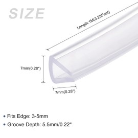 METALLIXITY Edge Trims (1M/3.28Feet) 1Pcs, PVC U-Seal Fits 3-5mm Edge Seal Strip - for Home Door Window Seals, Transparent