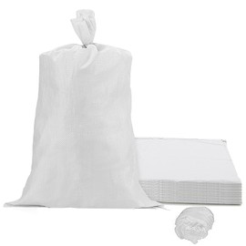 SHEUTSAN 40 PCS White Sandbags, 18 x 30 Inch Polypropylene Sandbags, Woven Sandbag with White Tying Rope for Flood Control, Hurricane Barriers