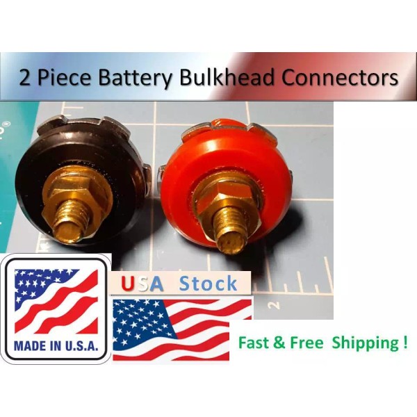 Take Charge 1/4"-20 Battery Firewall Powerwall Bulkhead Connector Red+Black Made