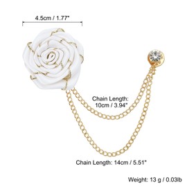 sourcing map Bridegroom Brooches Rose Flower Size 1.77 inch Cloth Alloy Lapel Pin with Tassel Chain/Suit Stud/Gold Trim for Wedding Men' Suit Accessories 1 Count White