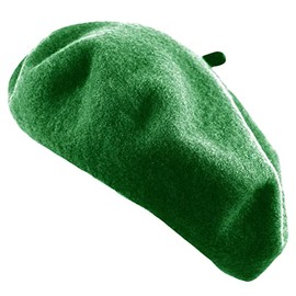Women's French Beret Hat Solid Color Plain Wool Classic Traditional Artist Cap (US, Alpha, One Size, Green)