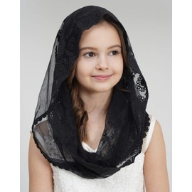 Leimandy Veil for Girls Catholic Girls Chapel Veil for Mass Catholic Mantilla F06 (black wrap)