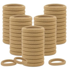 Elastic Hair Bands, 50 Pcs Seamless Thick Hair Ties, High Elasticity No Damage Hair Bobbles for Thick/Thin Curly Hair, Ponytail Holders for Women and Girls, Light Brown