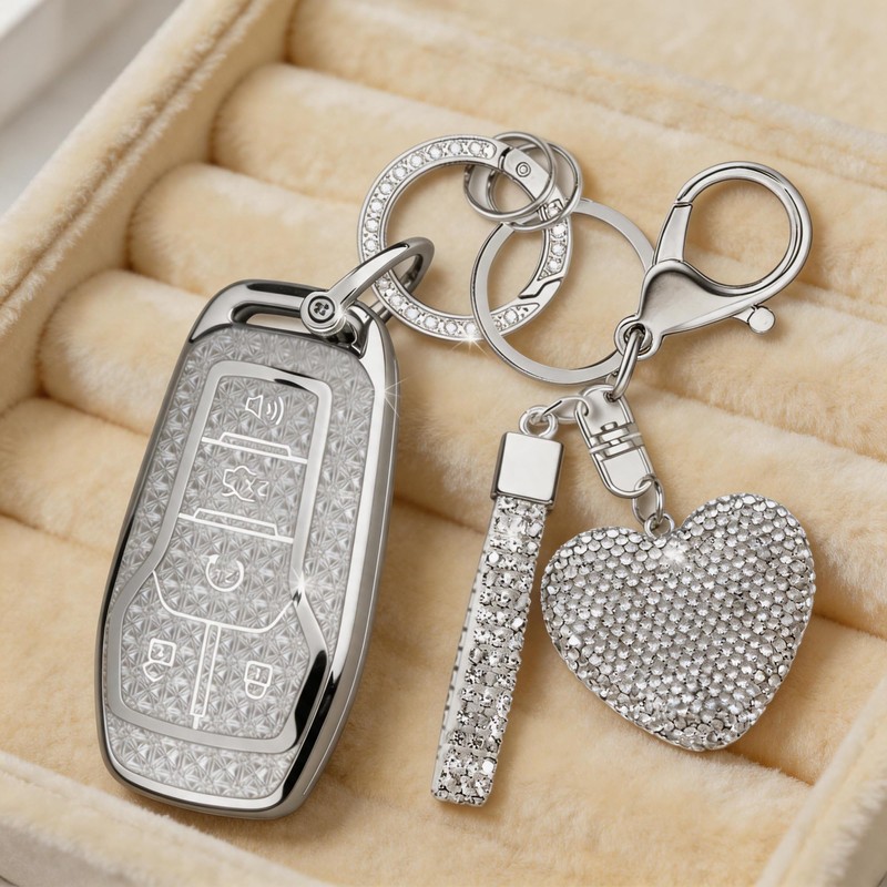 Simocky Key Fob Cover with Heart Keychain, Girly Car Key