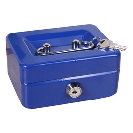 Cash Box with Money Tray Metal Storage Safe Lock Box Mini Locking Cash Box Money Saving Organizer for Household Car Blue