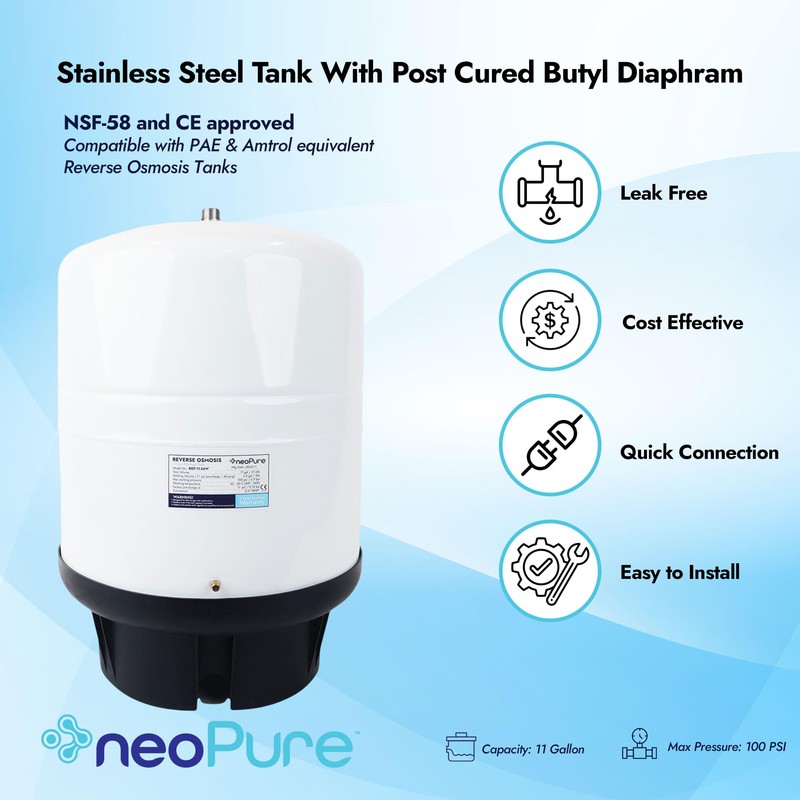 NeoPure 11 Gallon Reverse Osmosis Water Storage Tank, White –