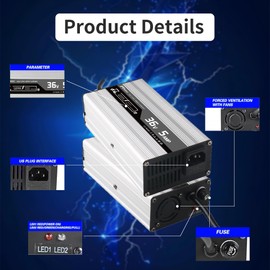 36V 5A Golf Cart Battery Charger for 36 Volt Lead-Acid Batteries with 4-Stage Charging Technology, Fast & Safe Charging (EZGO-TXT)
