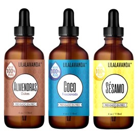 LilaLavanda - Kit de Aceites para Masaje, Set de 3 x 118 ml | Almendra, sésamo y coco fraccionado 100% puros – portador vegano sin fragancia – piel se