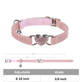 WDPAWS Heart Bling Cat Collar with Safety Belt and Bell Adjustable 8-10 inches for Kitten Cats (Black+Pink)