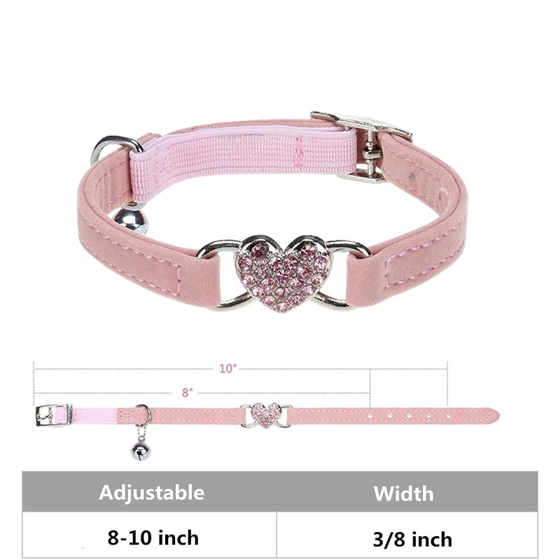 WDPAWS Heart Bling Cat Collar with Safety Belt and Bell
