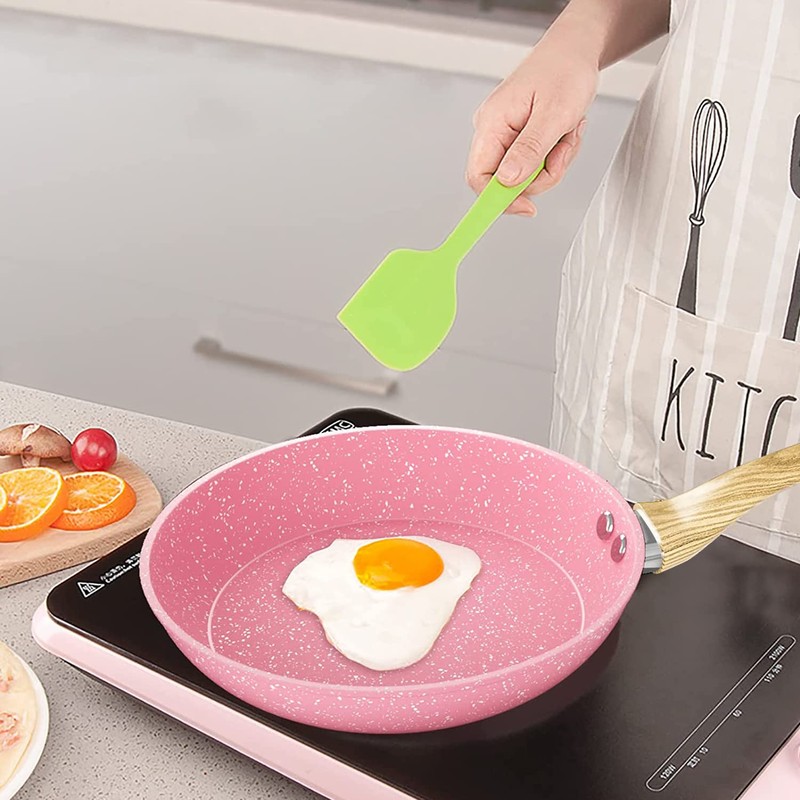 Frying Pan Nonstick, 11 Inch Pink Egg Pan, Non Stick