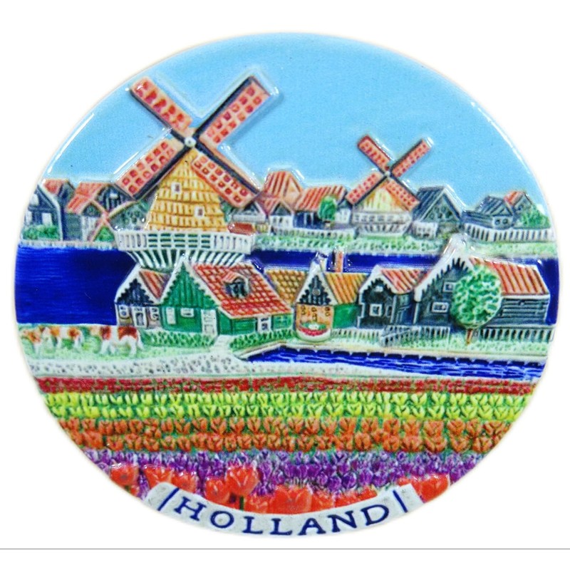 Souvenir Magnet Holland 1 x 7.5 cm Diameter Tulips Windmill