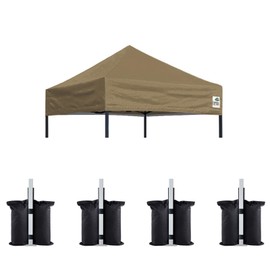 Eurmax USA Pop Up Canopy Replacement Canopy Tent Top Cover, Instant Canopy Top Cover ONLY,Bonus 4PC Pack Weight Bag (5x5,Khaki)