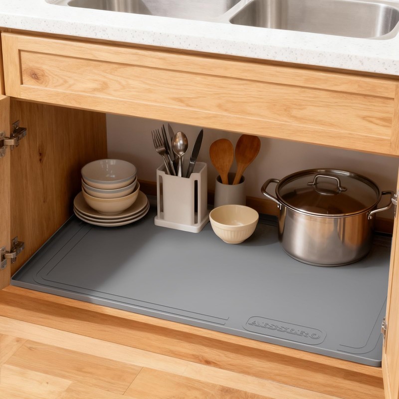 Aisslro Under Sink Mat 25" X 19", Waterproof Silicone Under