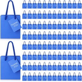 Sherr 100 Pack Mini Gift Bags Bulk, 4 x 2.75 x 4.5 Inches Paper Bags with Gift Tags, Extra Small Paper Gift Bags with Handles for Birthday Gifts, Party Favors, Weddings(Blue)