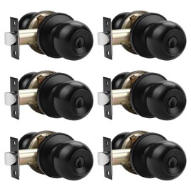Probrico 6 Pack Black Door Locks with Key, Exterior Door Knobs with Lock, Entry Keyed Alike Door Locksets, Front Door Handles with Lock