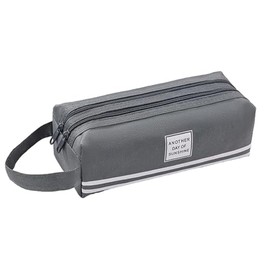 Storage Bag 2 Compartments Double Zipper Cosmetic Bag Travel Makeup Pouch Large Capacity Canvas Handbag for Men Women Storage Pouch Organizer Office Stationary (grey)