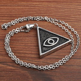 Feilok Men Women Punk Gothic Eye in Pyramid Stainless Steel Pendant Necklace