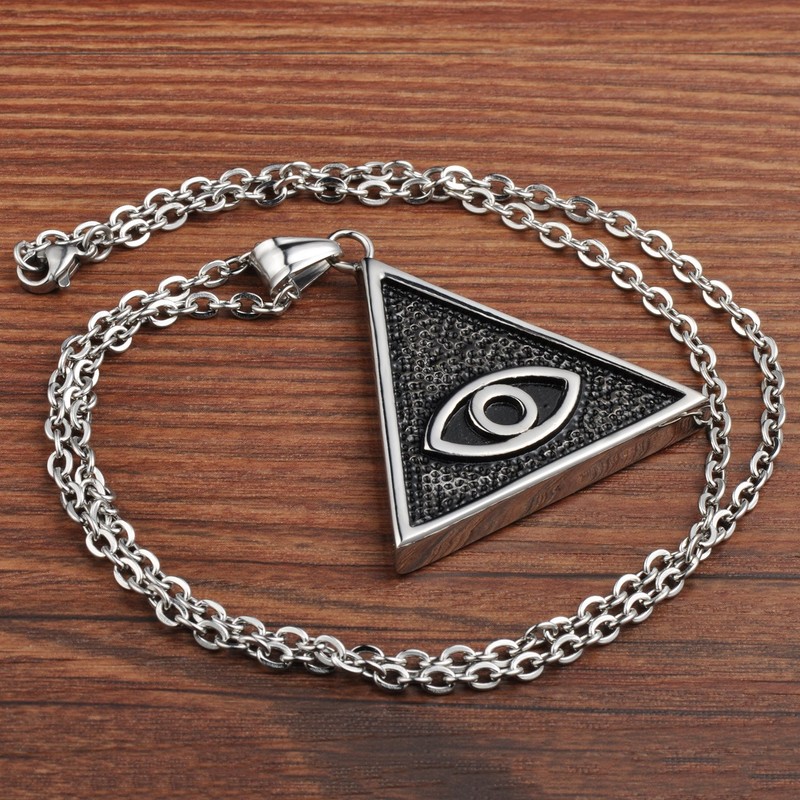 Feilok Men Women Punk Gothic Eye in Pyramid Stainless Steel