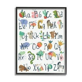 Stupell Industries Kids' Safari Animal Alphabet Colorful Illustrations Jennifer Ellory Black Framed Wall Art, 11x14