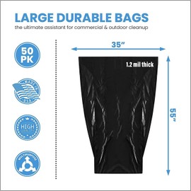 ToughBag 55 Gallon Trash Bags, 55-60 Gallon Trash Bags Heavy Duty (50 COUNT) - Large Black Trash Can Liners, 50-60 Gal for Contractors, Commercial, and Lawn - Made in USA