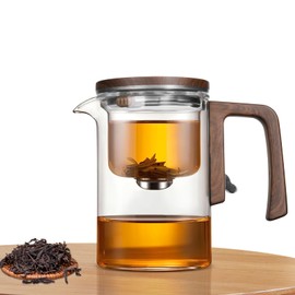 Enchanti Tea Pot, Enchantipot Magic Tea Pot, Enchantipot Magic Tea Pot, Water Separation Glass Teapot with Wooden Handle, Press Control Magic Tea Pot For Loose Tea Witchcraft Teapot