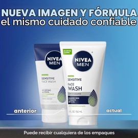 NIVEA Men Limpiador facial sensible, limpia sin secar la piel sensible, botella de 5 onzas líquidas