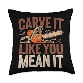 Chainsaw Carving Wood Sculpting Artisan Timber Art Throw Pillow