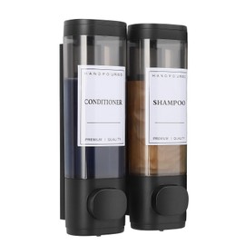 Shampoo and Conditioner Dispenser,Shower Dispenser 2 Chamber No Drill Shampoo Dispenser for Shower Wall Mounted Shower Soap Dispenser Body Wash for Bathroom Hotel Kitchen,2 * 300ML,Black