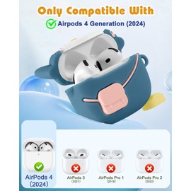 Boaretiu for Airpods 4th 2024 Case Cute Cartoon Kawaii - with Keychain Funny Design Cover Shell for Girls Teens Women Cases for Air Pods 4th, Penguin