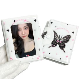 K-POP Card Holder 3~3.5in Mini Album Simple Black Pink Butterfly Photocard Book Suitable for Polaroid Mini Instant Film Storage and Protection (Dreamy Butterfly)(Black Butterfly)