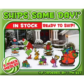 8mm Corrugated Plastic 8 Piece Left Facing Grinch's Merry Medley Collection - Stealing CHRISTMAS Lights